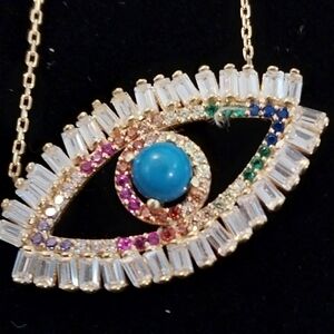 SPHERA MILANO Gold EVIL EYE NECKLACE CALMNESS CLARITY Rainbow